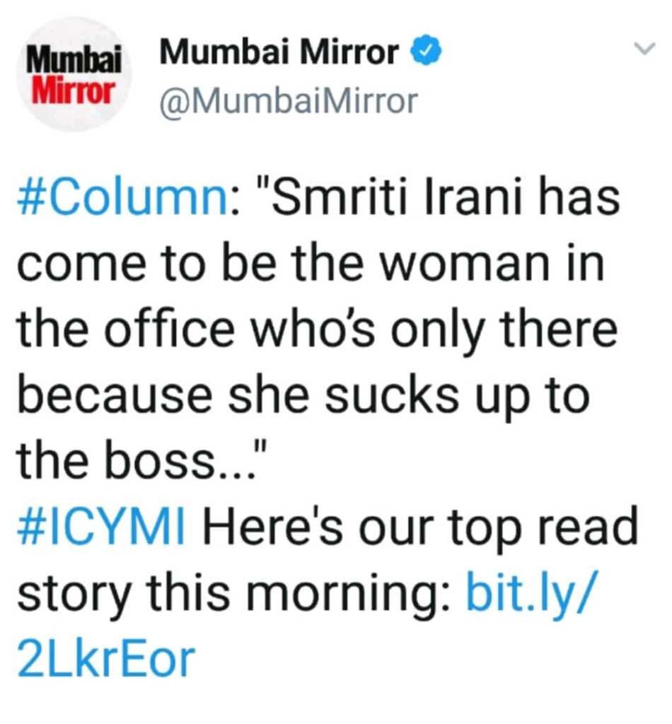 mumbai mirror, smriti irani